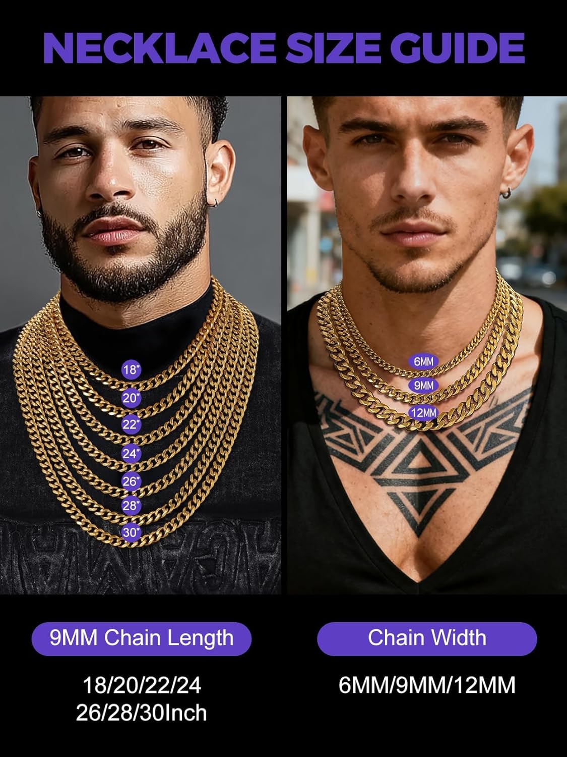 Richsteel Cuban Link Chain for Men, Mens Stainless Steel Miami Curb Chains Necklace 6/9/12mm Width Gold/Silver/Black Plated Non-Tarnish Trendy Jewelry 18-30 Inch - Image 6