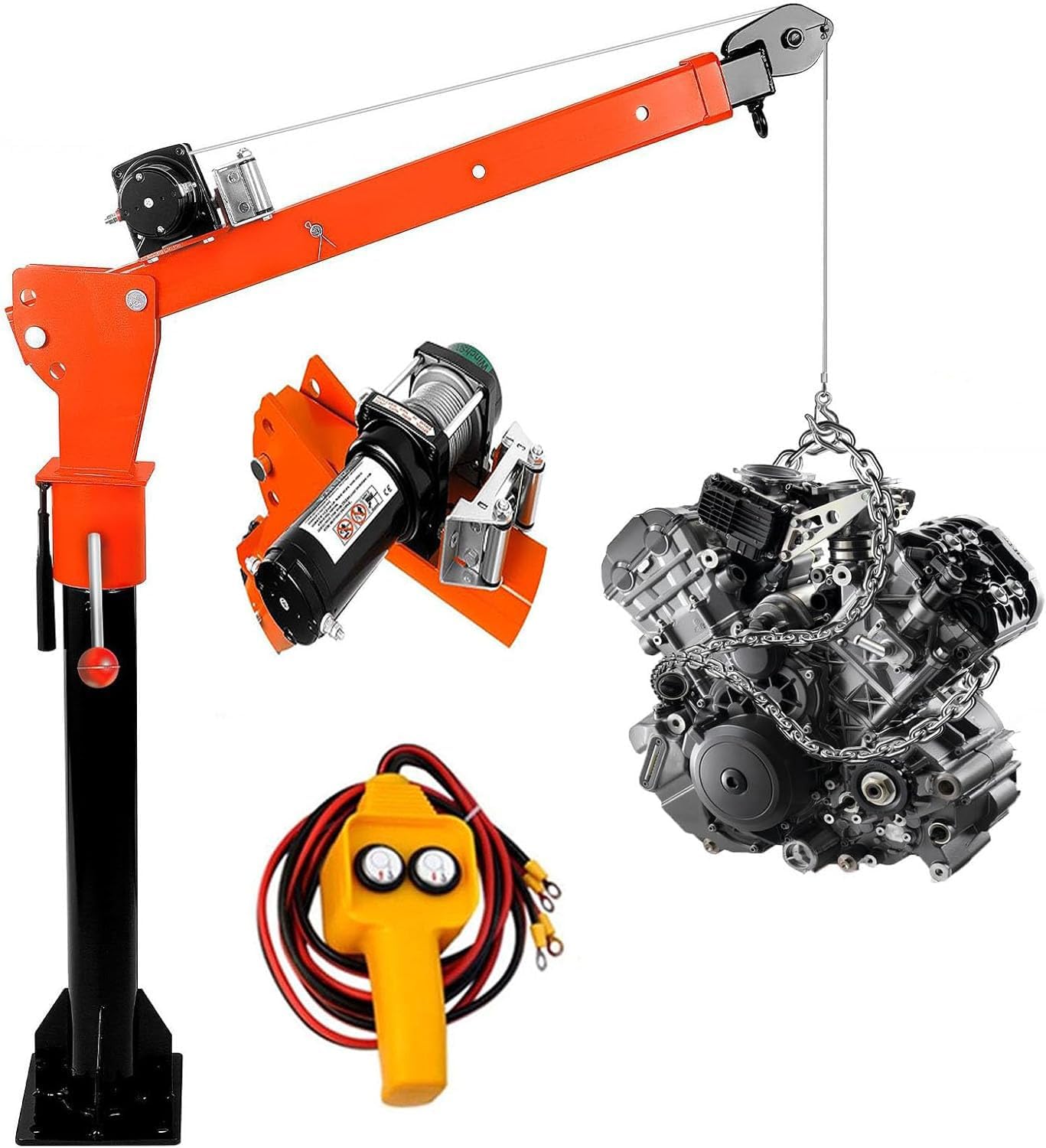 Alloy Steel Jib Crane with 360° Rotation, 3-Stage Adjustable Boom & 2600 LBS Electric Winch 12V - 1300 LBS Capacity Truck Bed Crane. Ideal for Engine Hoist, Truck Bed Unloader