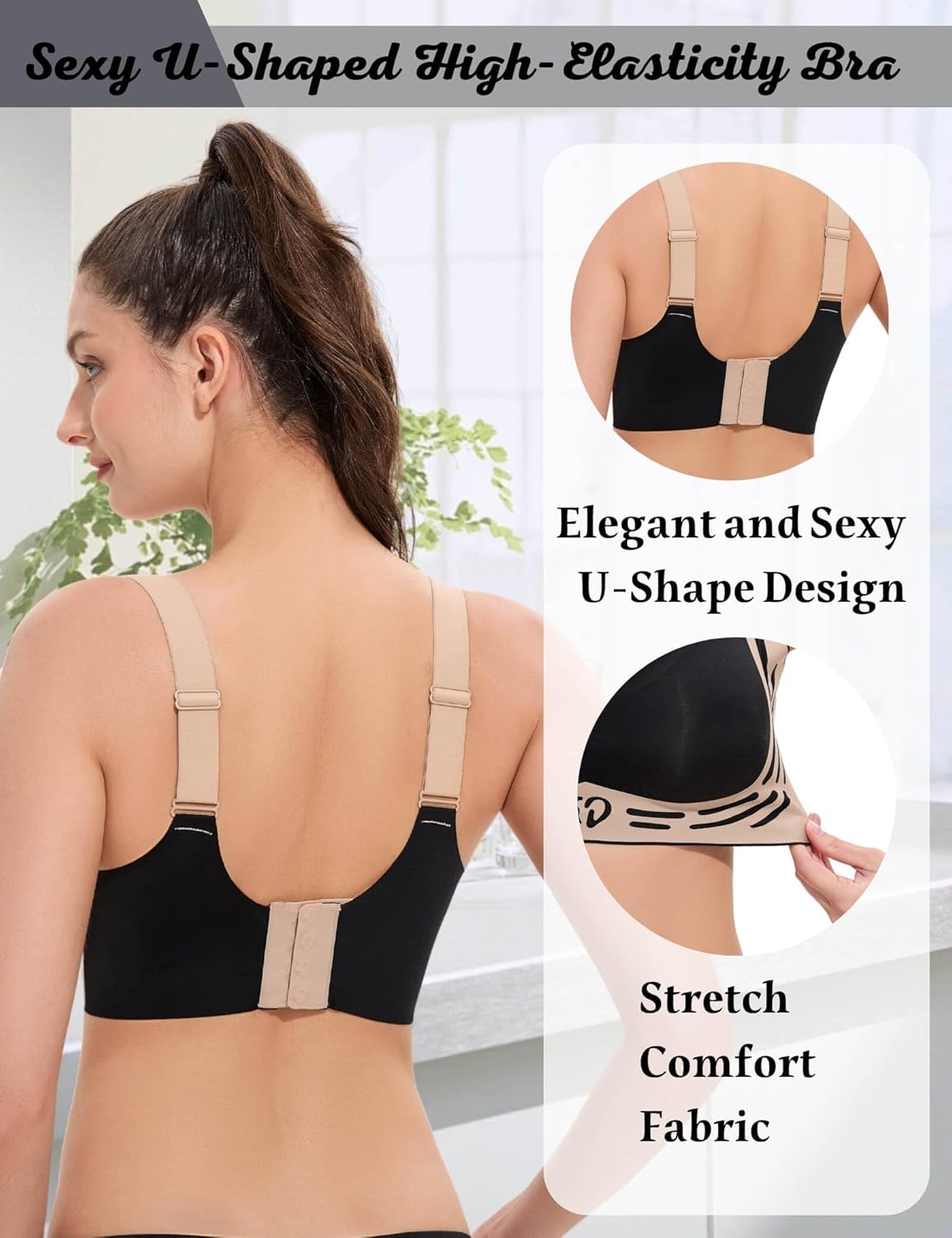 Bras for Women No Underwire, Womens Push Up Bras Wireless, Comfortable Bra Supportive Bralettes Plunge Seamless Bra, Black 2XL - Image 3