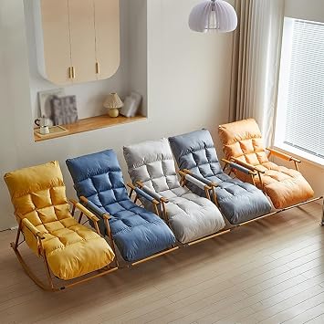 Rocking Chair, Multi-functional, Foldable, Recliner Chair, Backrest Adjustable in 5 Levels, Armrest Storage Bag Included, Nap Leisure Chair, 45  Front and Rear Swing, Single Seat, Lounge Chair