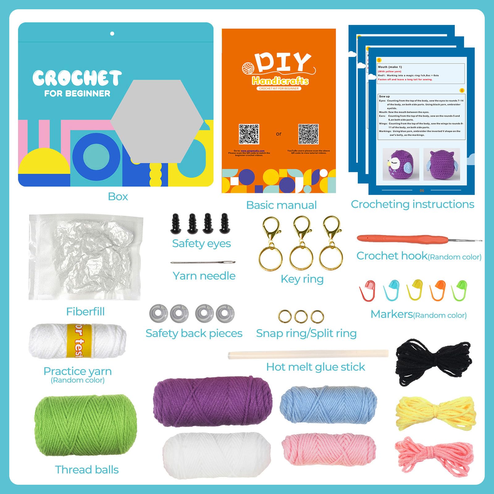 RoseFlower Kit uncinetto principianti, Crochet kit per principianti all'uncinetto con tutorial video passo passo, uncinetto set di animali fai da te per bambini e adulti, Regali per Chi fa Uncinetto