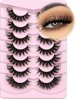 Mink Lashes Fluffy 6D False Eyelashes 17mm Wispy Cat Eye Lashes that Look Like Extensions Strip Lashes Pack