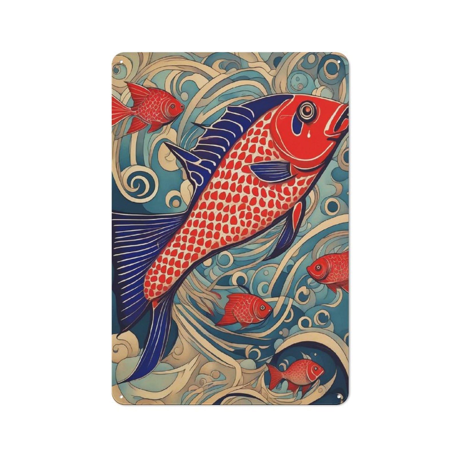 Fish Japan Tin Wall Plaque 30x20cm, Rustic Farmhouse Wall Decor for Dining Room, Cafe, Entryway Or Family Room
