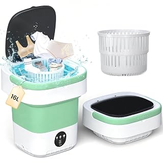 Portable Washing Machine - 16L Mini Foldable Washer with Spin Basket, 3 Cleaning Modes & Deep Cleaning for Small Clothes, Collapsible Laundry for Apartment, Home, Hotel and Travel (Green) - Amazon product rated Grade A