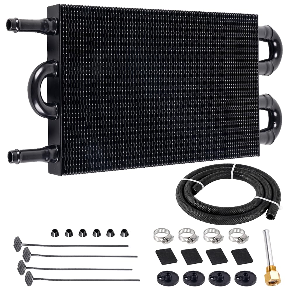 BARTOO Universal 5/16" Transmission Oil Cooler Kit, Aluminium alloy 4 Pass Tube and Fin Oil Cooler Kit(Black)