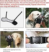 Vista 4 de HEELE Bozal para perro, bozal de nailon suave, malla de aire, transpirable, ajustable, bozales para perros pequeños, medianos y grandes, para dejar