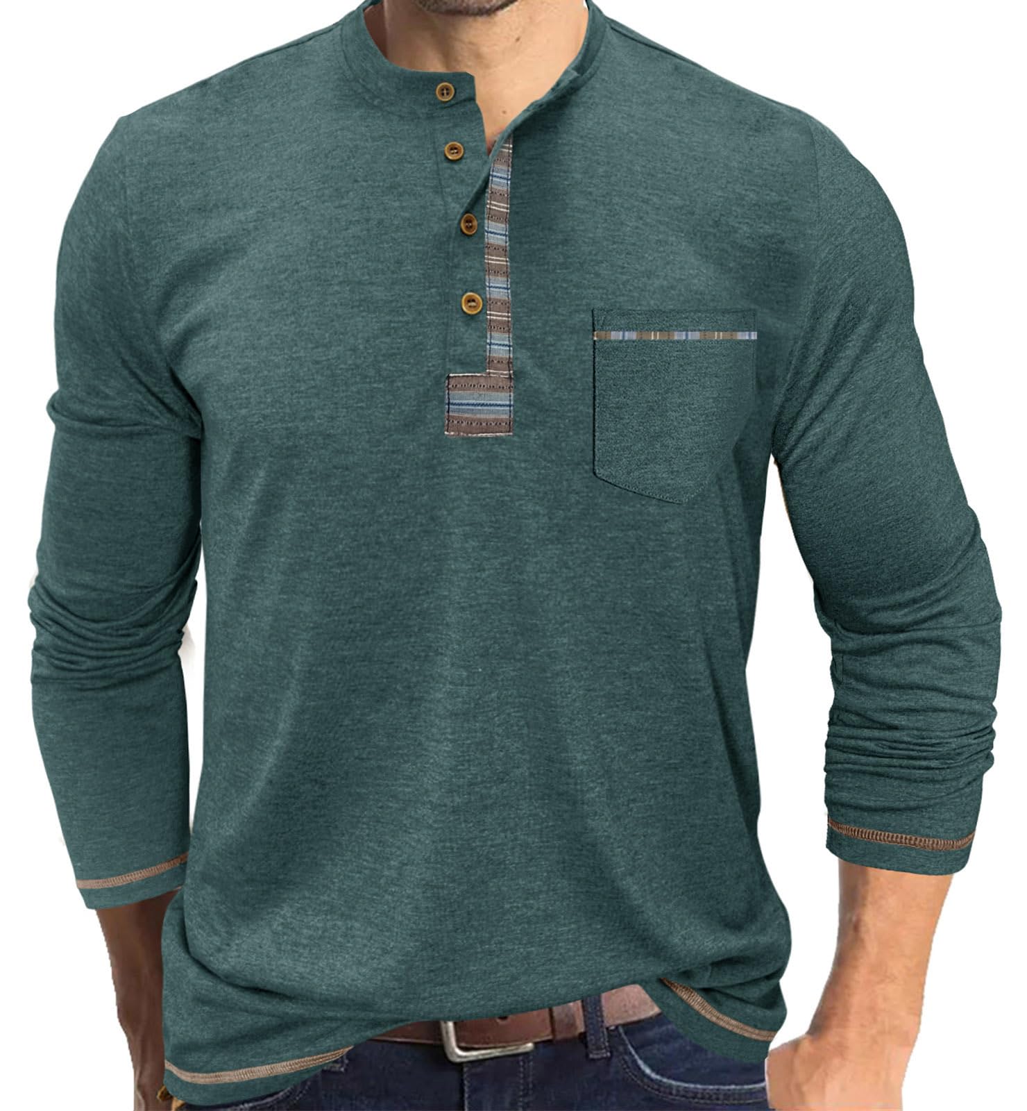 YawYews Herren Langarmshirt Longsleeve Henley Shirt Langarm Tshirt Long Sleeve Longshirt mit Knopfleiste M-3XL