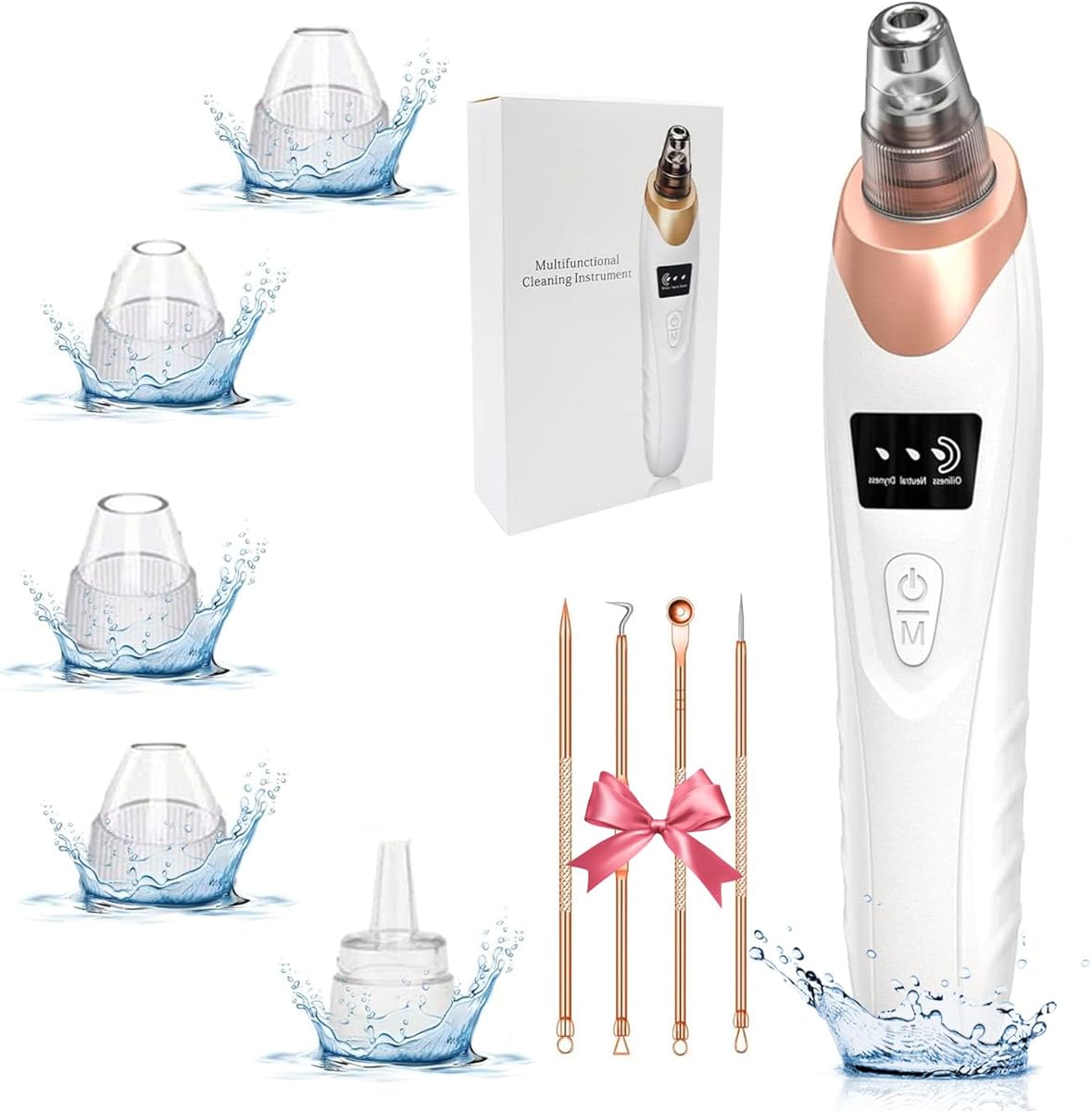 2025 Pore Vacuum, USB Rechargeable Blackhead Remover Vacuum,3 Levels Adjustable Pore Vacuum Blackhead Remover, with 5 Suction Power,6 Probes,Face Vacuum Pore Cleanser for Women & Men-White