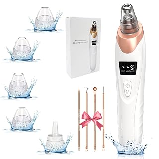 2025 Pore Vacuum, USB Rechargeable Blackhead Remover Vacuum,3 Levels Adjustable Pore Vacuum Blackhead Remover, with 5 Suction Power,6 Probes,Face Vacuum Pore Cleanser for Women & Men-White - Amazon product rated Grade B