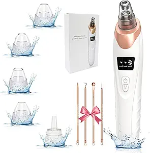 2025 Pore Vacuum, USB Rechargeable Blackhead Remover Vacuum,3 Levels Adjustable Pore Vacuum Blackhead Remover, with 5 Suction Power,6 Probes,Face Vacuum Pore Cleanser for Women & Men-White