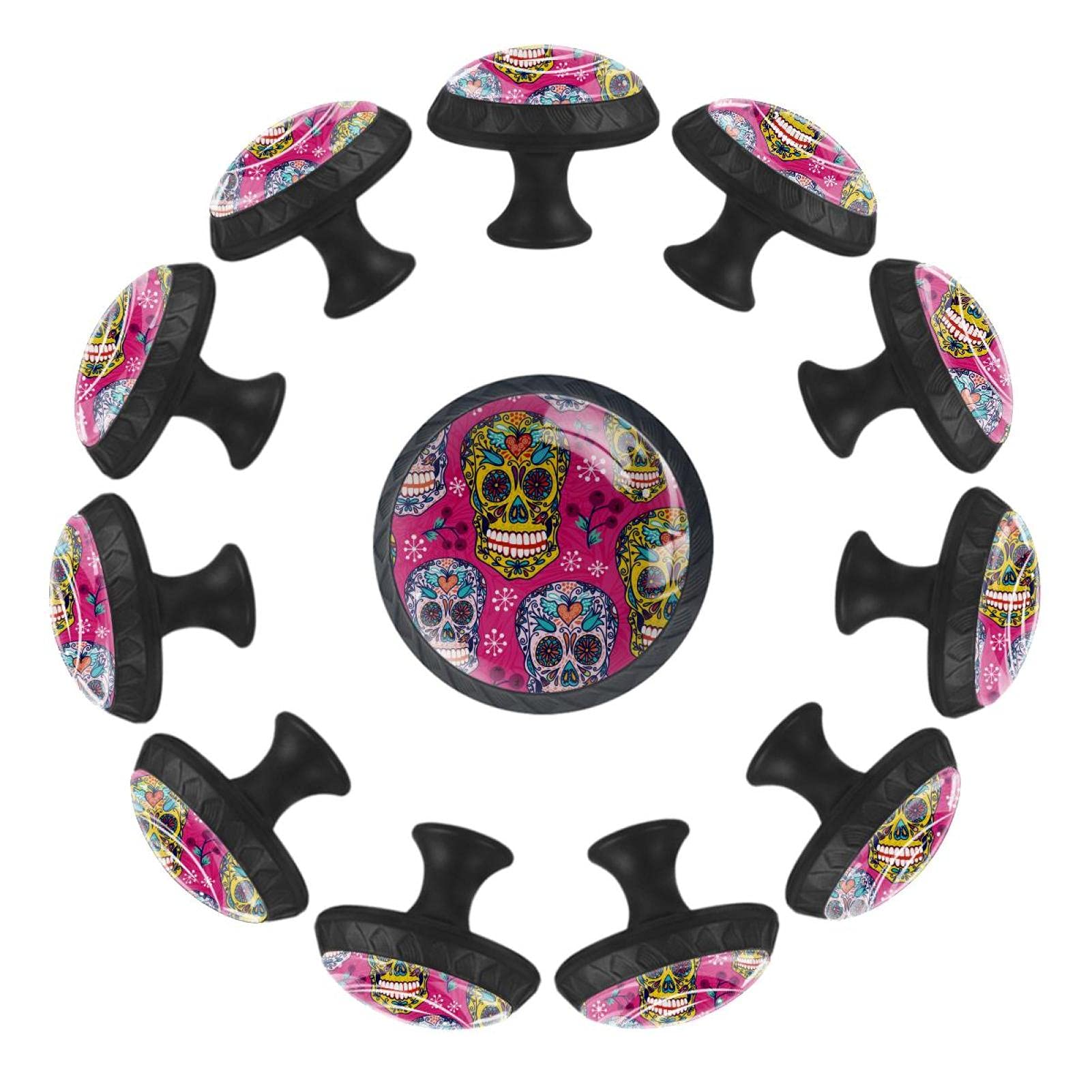 Boutons de tiroir colorés Mexico Sugar Skull de 35 mm pour égayer une crèche