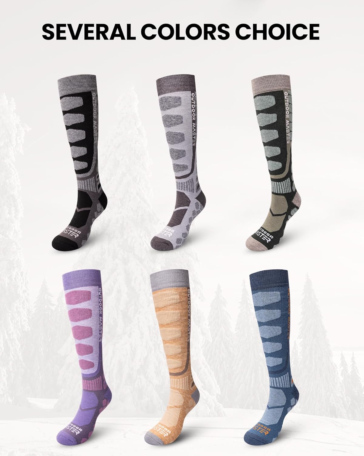 OutdoorMaster Merino Wool Ski Socks, 2/3 Pairs Compression Over The Calf for Men & Women, Winter Snowboard Thermal Socks - Image 6
