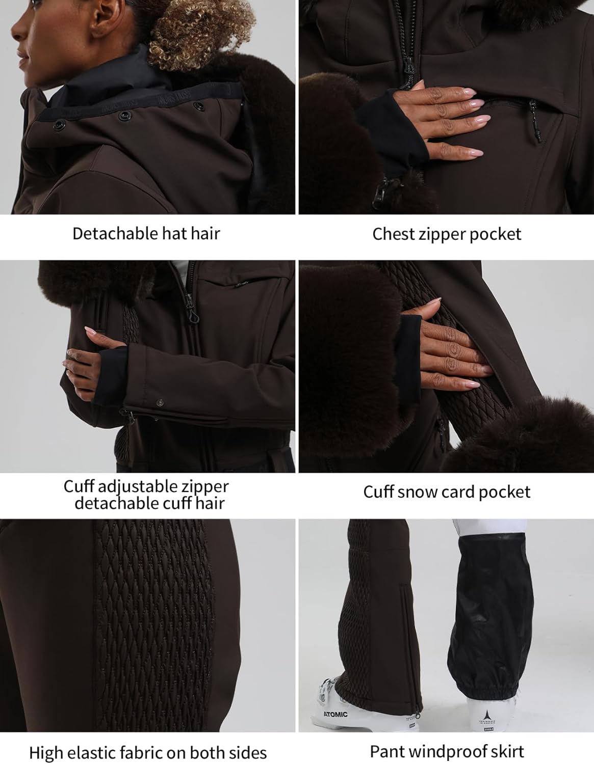 GSOU SNOW Womens Ski Suit One Piece Snowsuit Snowboard Jacket Slim Snow Jumpsuit Faux Fur Ski Outfit Waterproof - Image 5