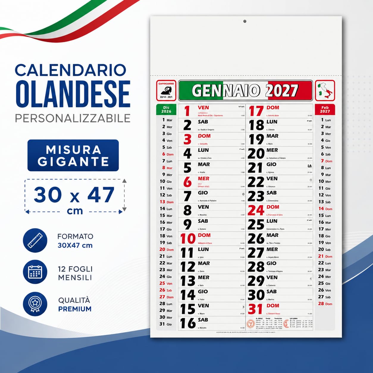 Calendari Personalizzati 2026 in Stock da 100 Pezzi Olandesi Grandi da Muro Notes sul Retro per Gadget Pubblicitari di Fine Anno e come Omaggio per i Clienti o Regali Aziendali | PA432