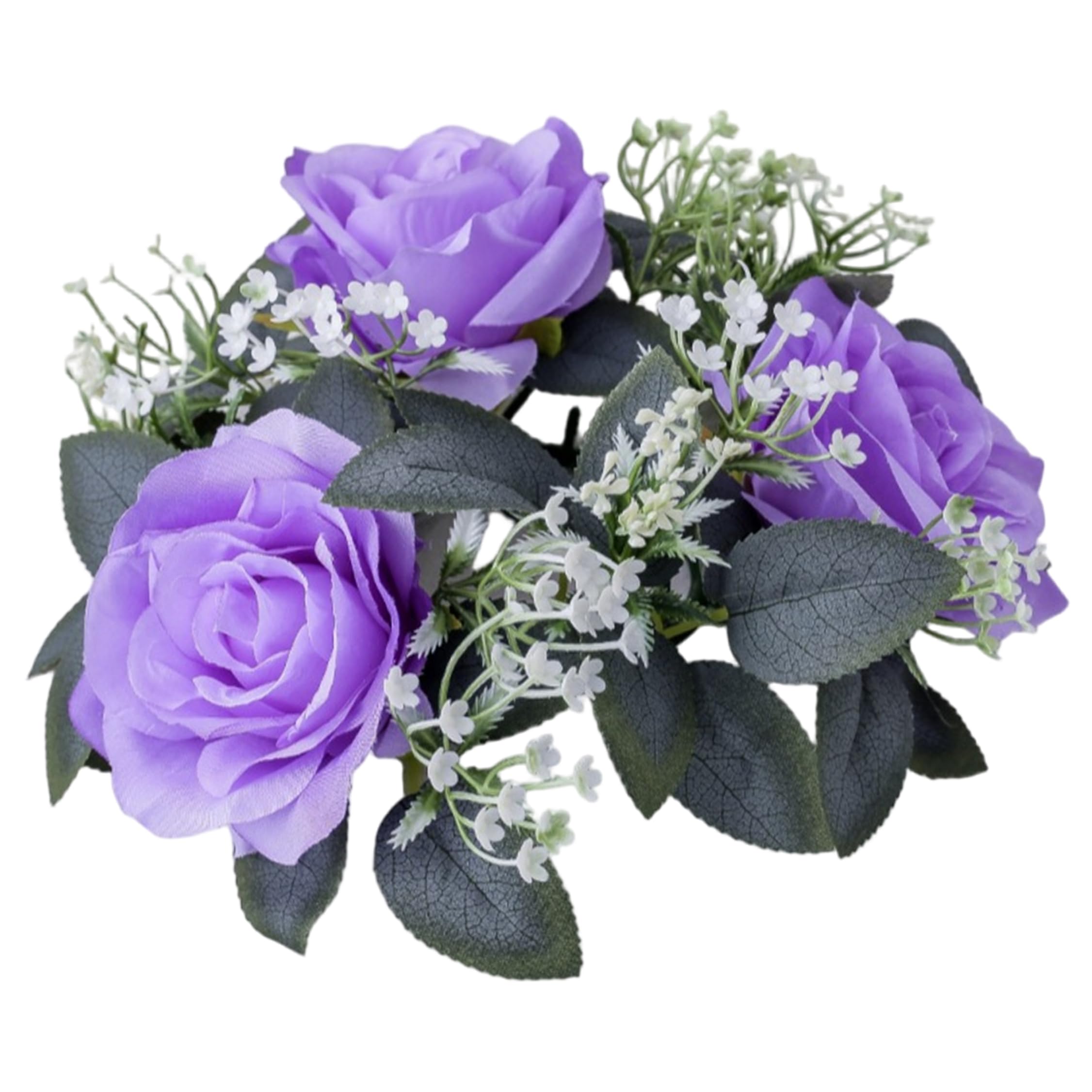 Candle Rings, Exquisite Candle Rings Wreaths with Artificial Roses & Greenery, Centerpieces for Tables for Wedding Home Decor (Purple)