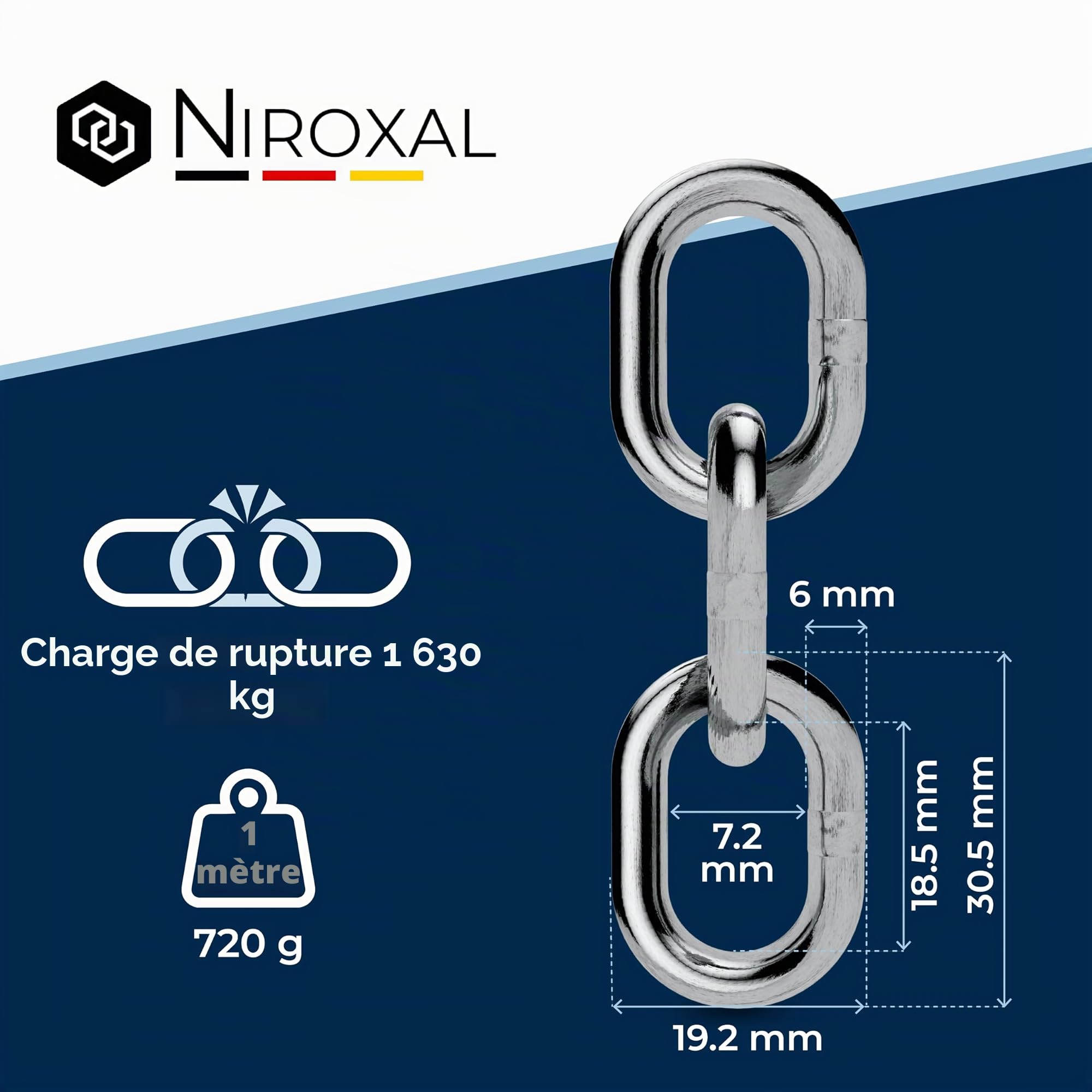 20-mètre 6-mm d'épaisseur de chaîne en acier inoxydable à maillons courts V4A lien court de NietFullThings en un seul morceau chaîne d'ancrage DIN 5685 DIN 766 20-m