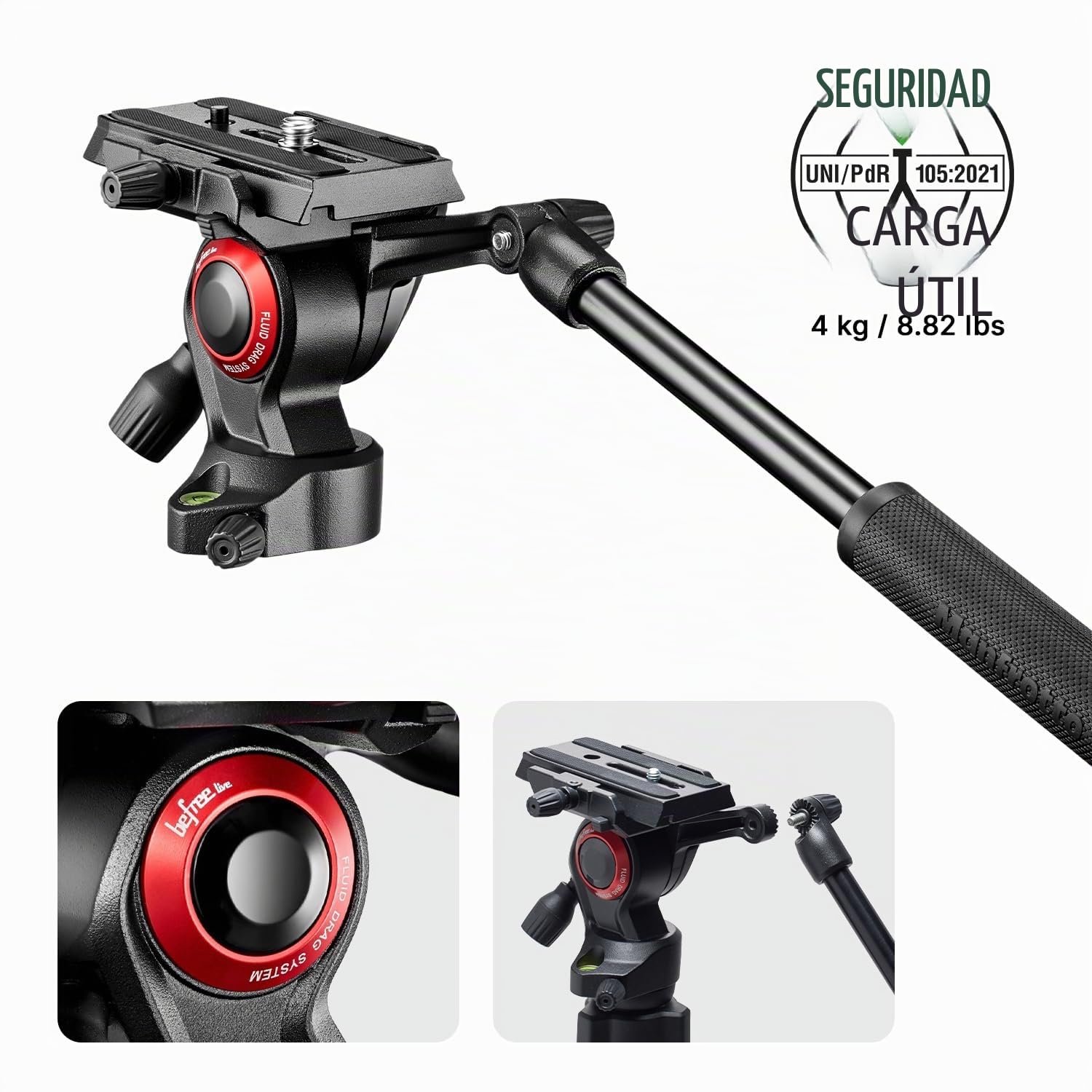 Manfrotto MVKBFRTC-LIVE Manfrotto befree Live Kit Twist Carbon con Fluid de Cabezal de vídeo, Blanco/Rojo