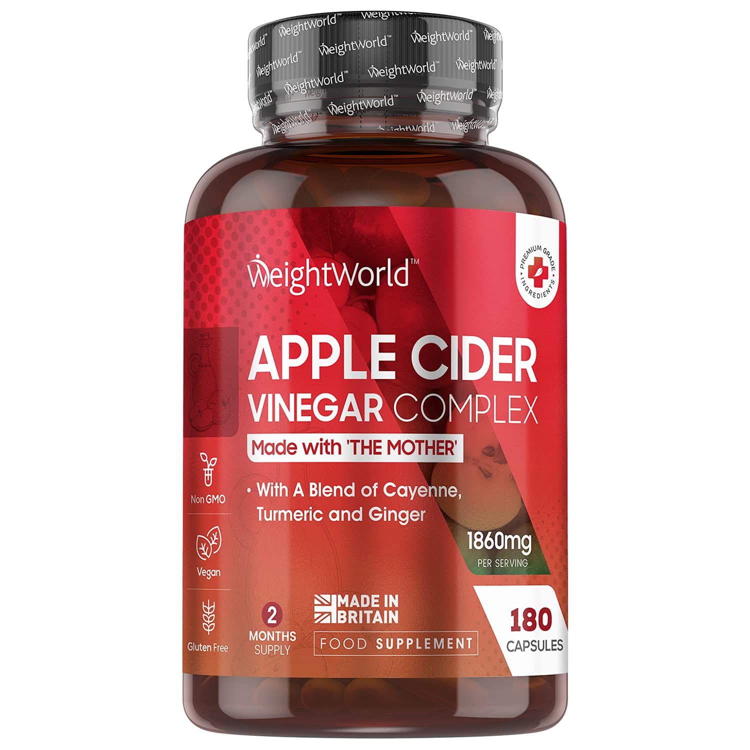 Apple Cider Vinegar with Mother 180 ACV Complex Capsules 1860mg