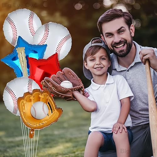 Miniatura 7 de Novato del año 1er cumpleaños decoraciones de béisbol de papel de aluminio número 1 globos azules juego uno dorado primer cumpleaños suministros
