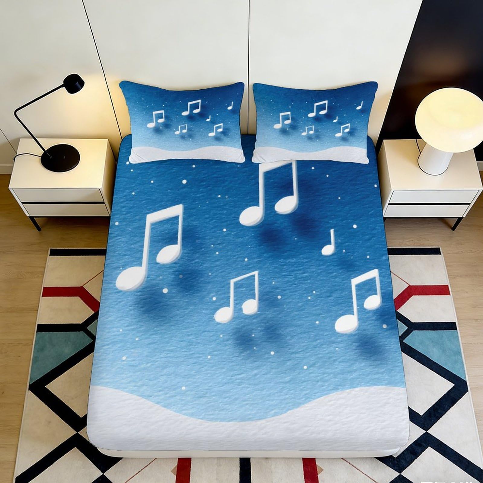 3D Printed Musical Note Fitted Sheet Microfiber Deep Pocket Non-Slip Bedroom Bedding Musical Mattress Fitted Cover Washable for Adults Teens 140x200x25cm