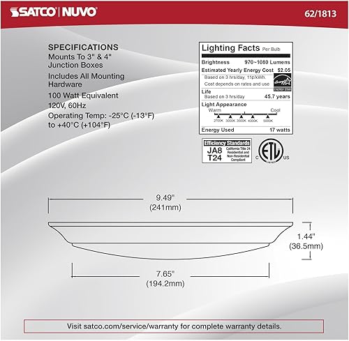 Miniatura 4 de Nuvo Luz de disco LED 621811, CCT seleccionable 2700K3000K3500K4000K5000K, 10 pulgadas, blanco