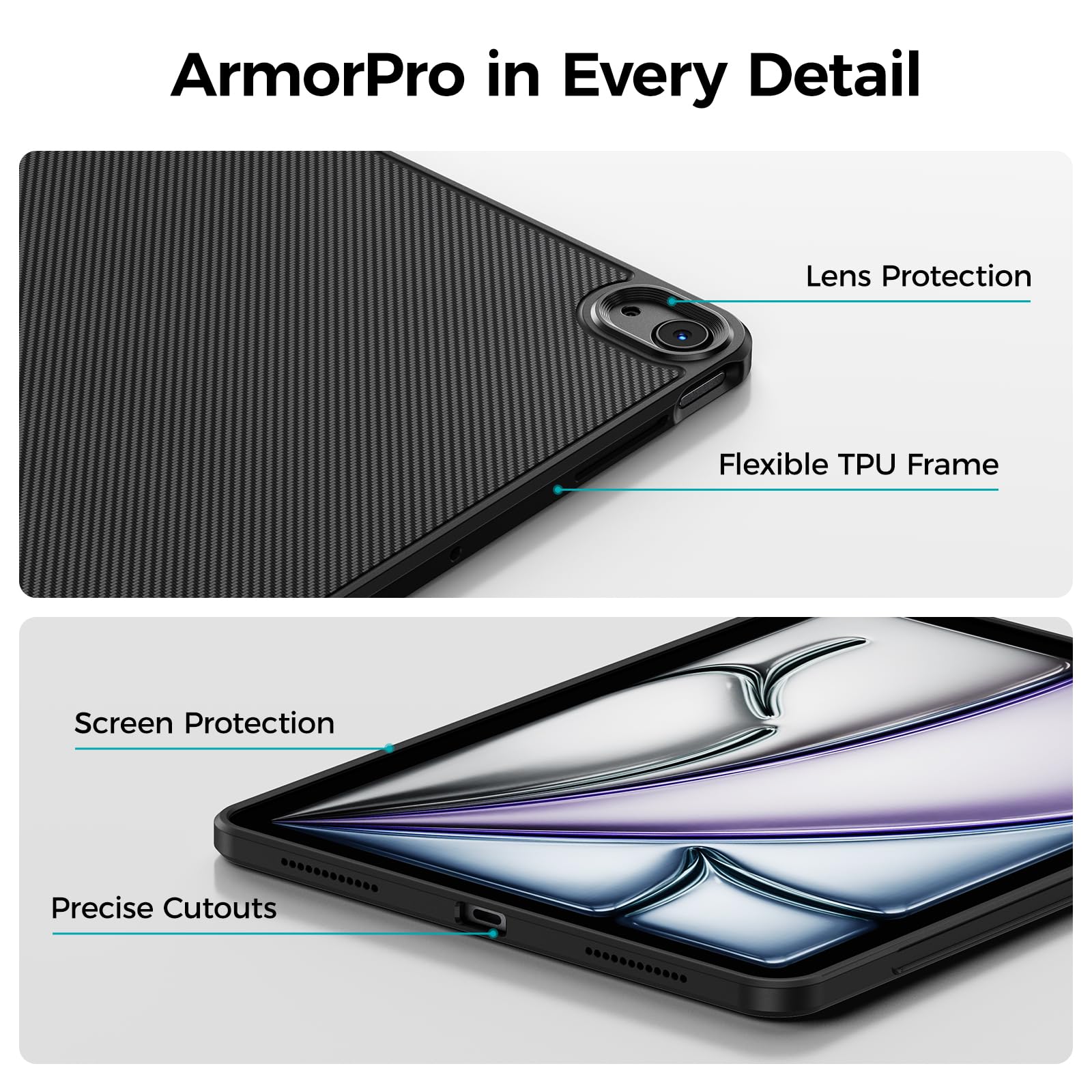 BENKS ArmorPro Cover per iPad Air 11 Pollici (M3/M2) 2025/2024, Custodia Sottile Antiurto con Porta Pencil, Supporta la Ricarica Apple Pencil, Realizzata in Kevlar DuPont e TPU