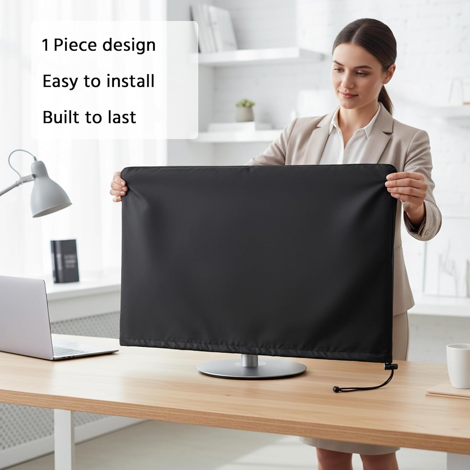 Monitor Dust Cover Heavy Duty Anti-tear Full Body Protective Case Universal for 38-40" Computer LED LCD Screen Wih Adjustable Bottom Tight Rope Black -39Wx18Hx3.5D in
