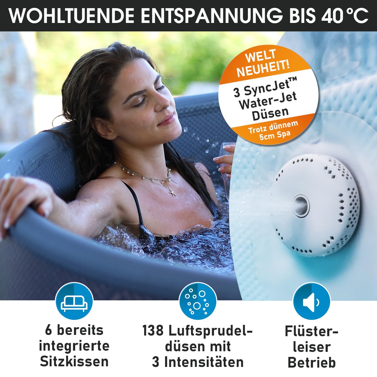 BRAST Whirlpool aufblasbar MSpa Tidal für 6 Personen | Ø173x65cm | 138 Massagedüsen in 3 Intensitäten | In- Outdoor Pool | Ganzjähriger Einsatz Winterfest | einfache Steuerung per App