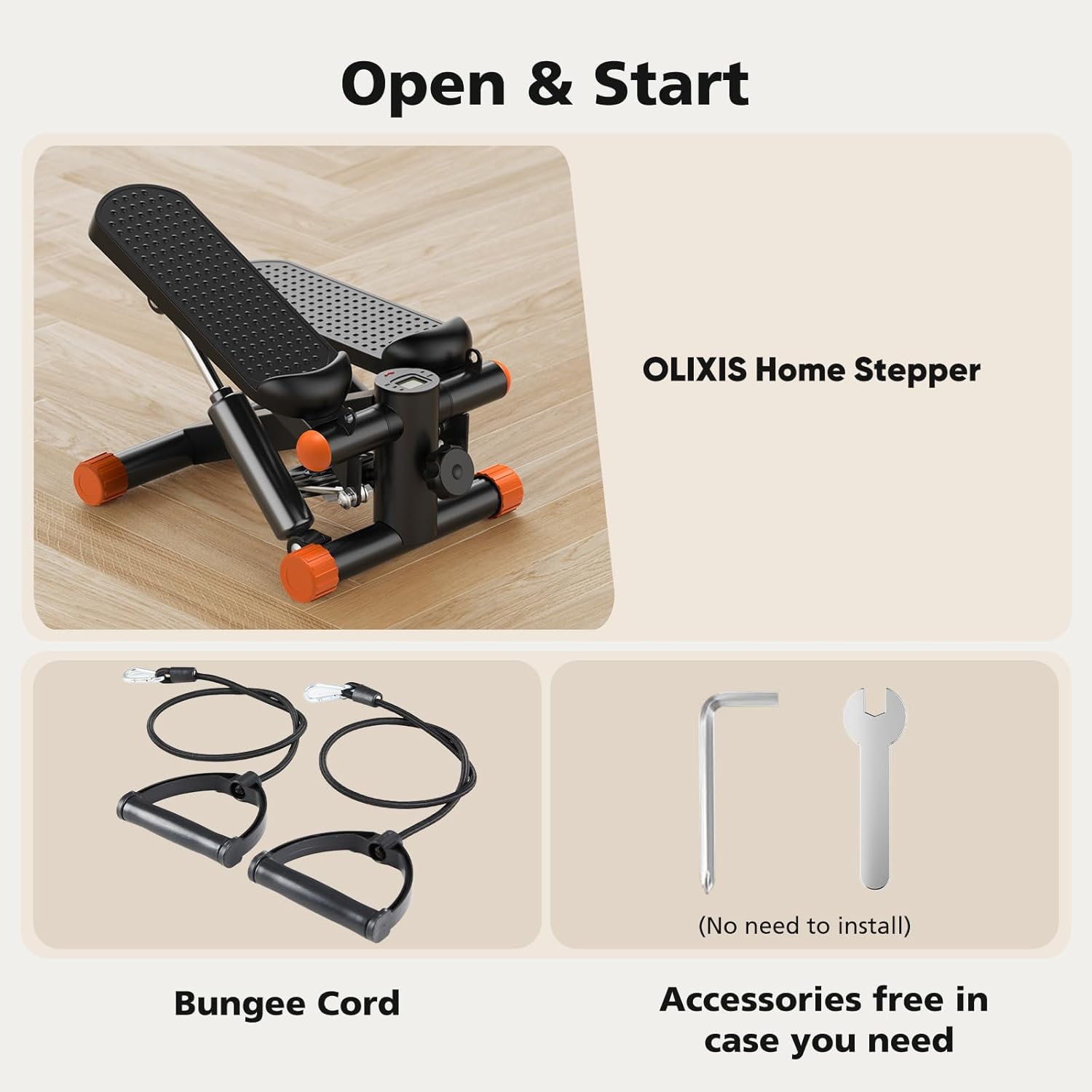 OLIXIS Steppers for Exercise at Home Workout Equipment, Mini Stepper Exercise Machine for Senior Citizens, Twist Stepper with Resistance Bands, Cardio Weight Loss Equipment Home Fitness