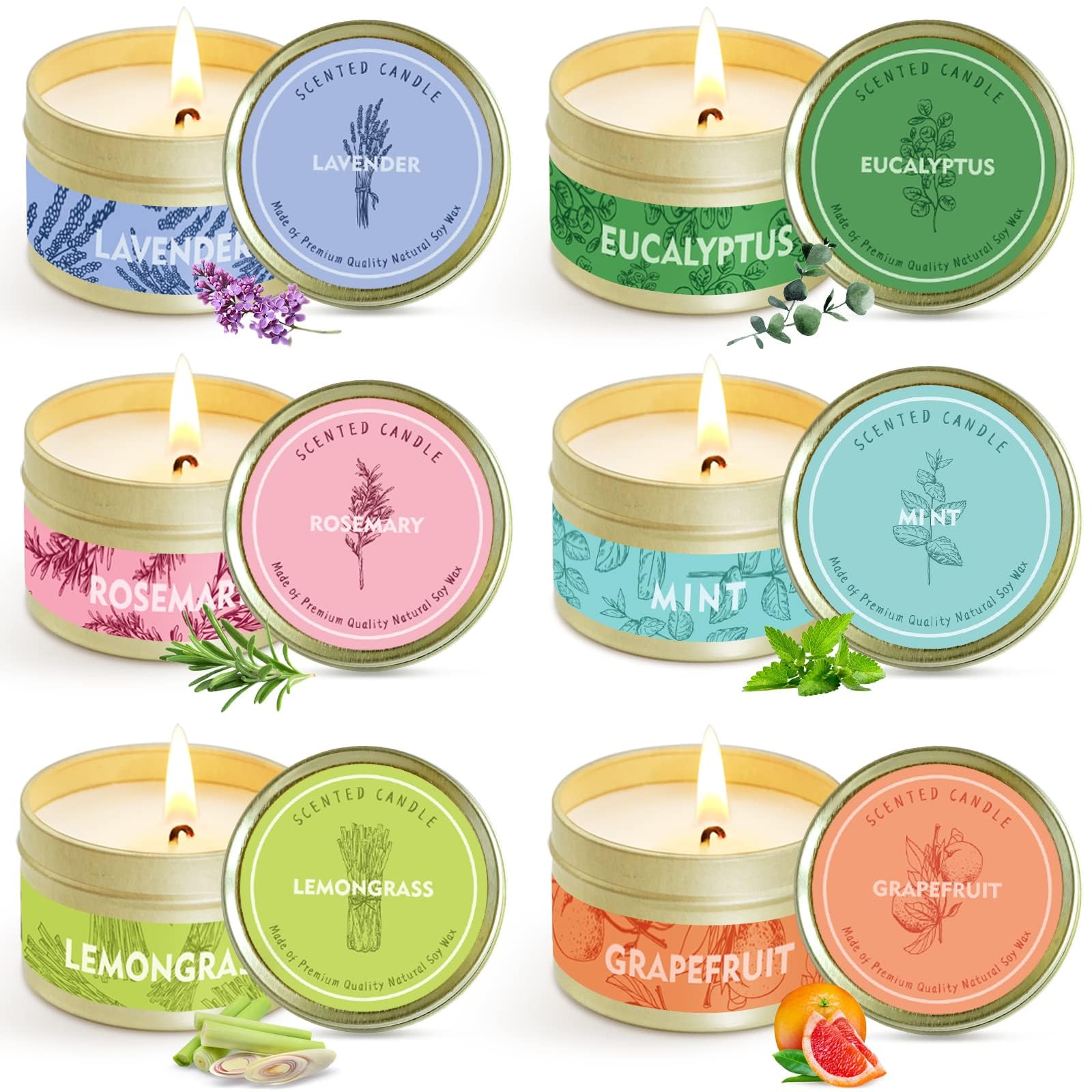 BIGTHREECandles Gifts for Women, 6 Pack Scented Candles Gifts Set, Tin Candle, Aromatherapy Candles with Essential Oil, Relaxation Gifts for Women Mother’s Day, Birthday, Men Women Gifts