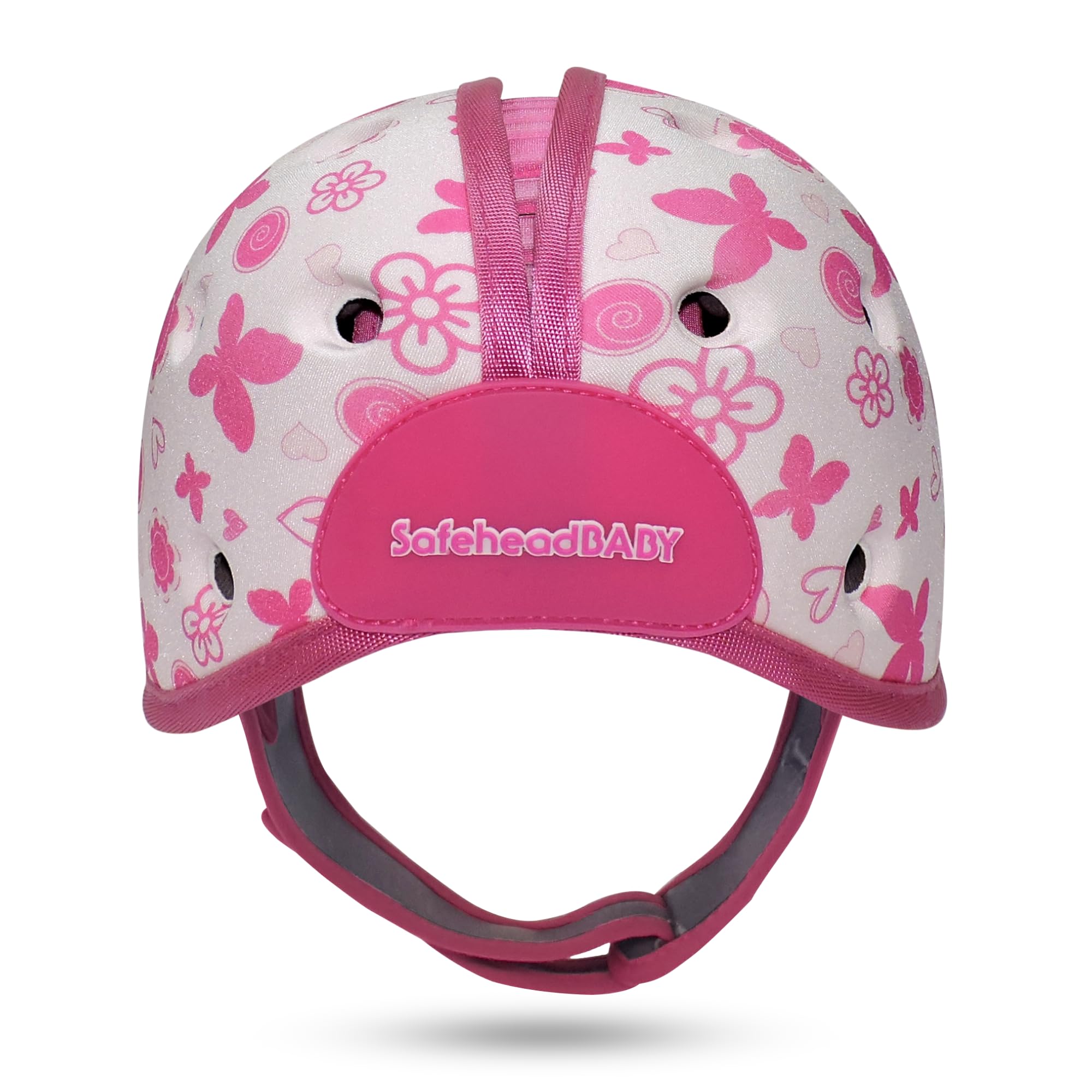 SafeheadBABY Soft Baby Head Protector Helmet for Crawling and Walking 7–24 Months – Ultra-Lightweight & Breathable Infant Safety Helmet That Grows with Your Baby (Circ. 40–52 cm) –Butterfly Heart Pink