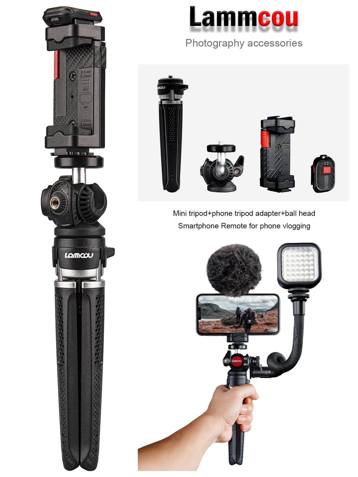Lammcou camera statief 3in1 mini statief camera mobiel flexibel