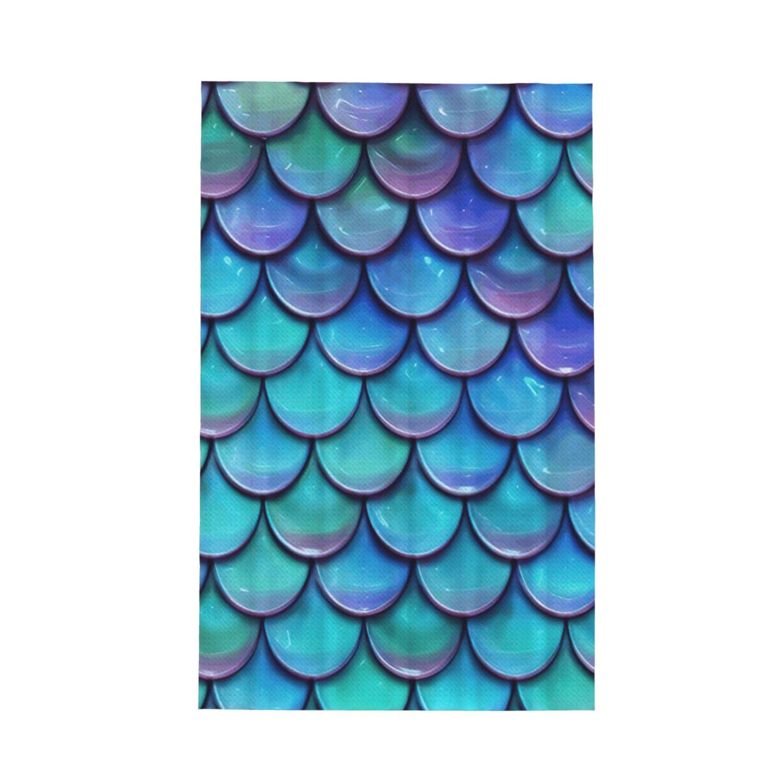 CKGODGF Mermaid Teal Fish Scale Print Absorbent Waffle Dishcloths,Kitchen Towels With Hanging Loops,Tea Towels.
