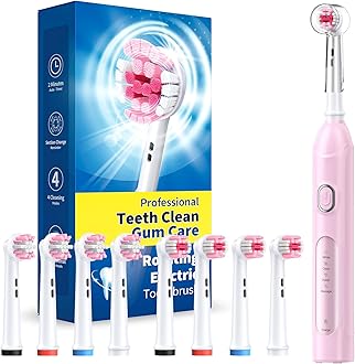 Rotating Electric Toothbrush for Adults with 8 Brush Heads (2 Types), 4 Modes Deep Clean Electric Toothbrush with Rechargeable Power and 2 Min Smart Timer Pink