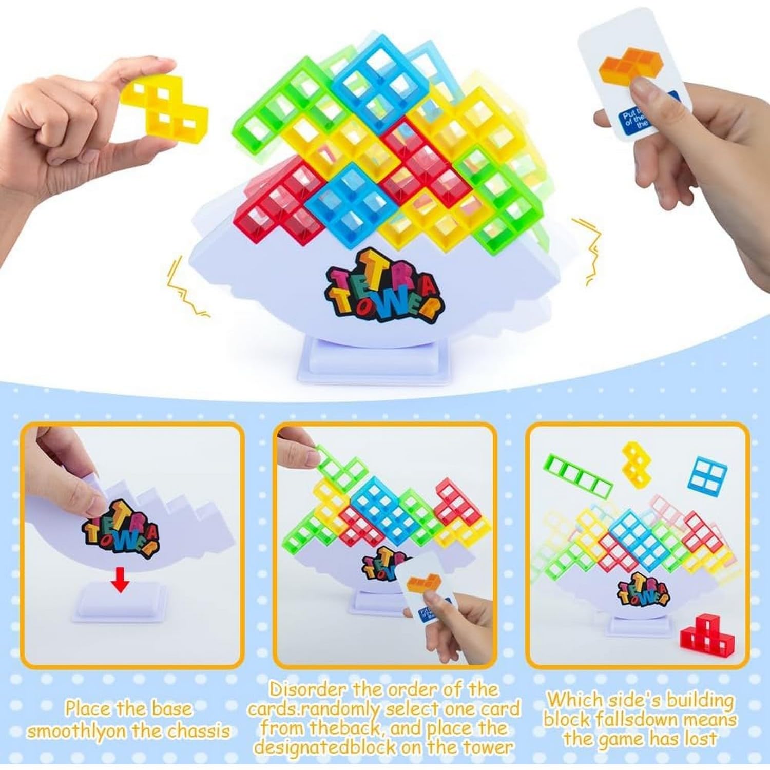 POTLID Tetra Tower Game 16 Pcs Stack Tower, Swing Stack High Child Balance Building Block 2 Players+ Interactive STEM Toy for Family, Travel, Parties for Adults & Kids 1