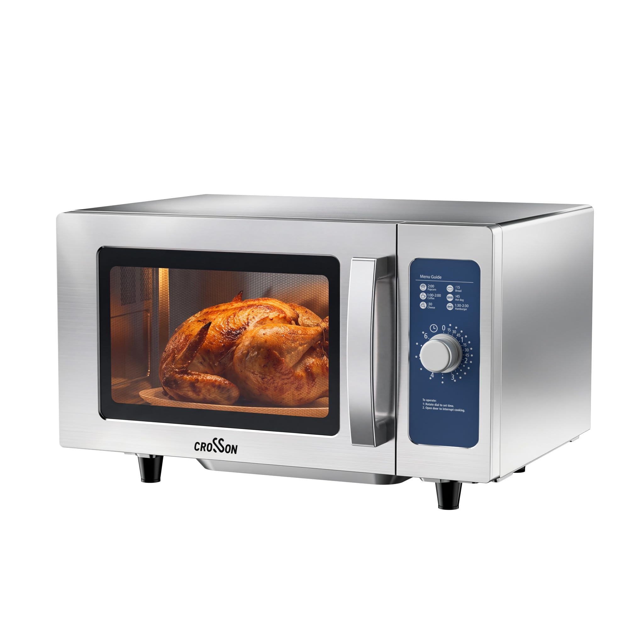 CROSSON ETL Listed Commercial Microwave Oven Countertop with Dial Controls,0.9Cu Ft,Stainless Steel,1000w with 5 Power Levels,Easy to Clean for Restaurants|Office|Home Kitchen