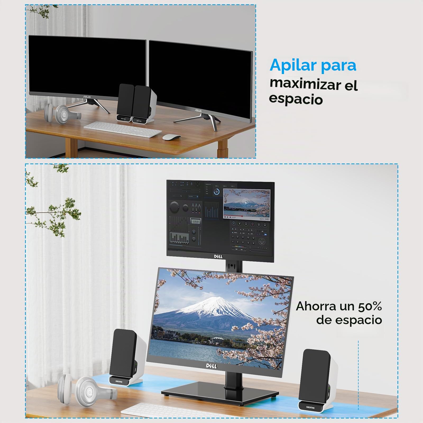 Soporte para dos monitores - Soporte de sobremesa vertical con brazo para dos monitores de ordenador de 13 a 34 pulgadas con giro, inclinación, altura ajustable, VESA 100 x 100 mm, 75 x 75 mm AX05TB02
