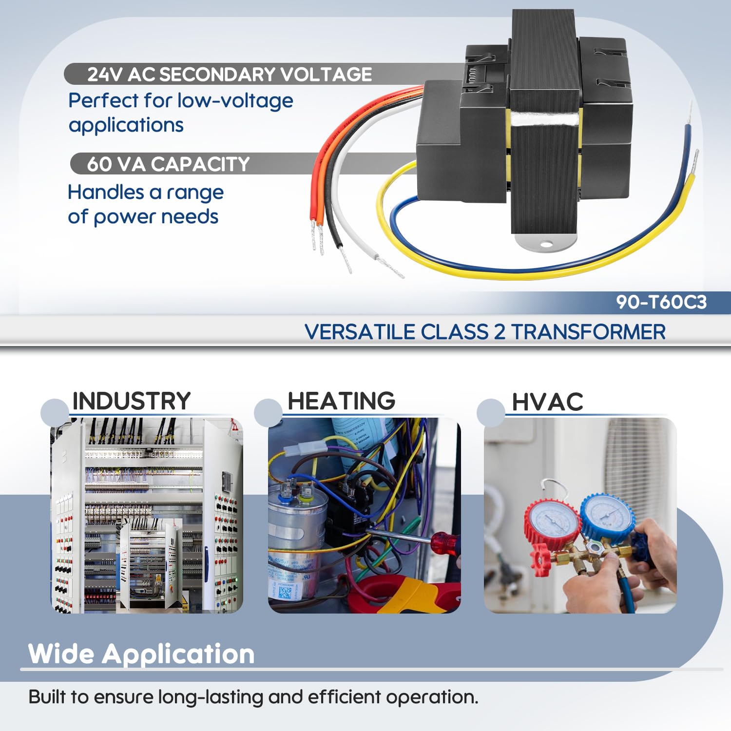 Transformador de control de montaje de pie 90-T60C3 24VAC 60-VA Clase 2, reemplazo para Emerson