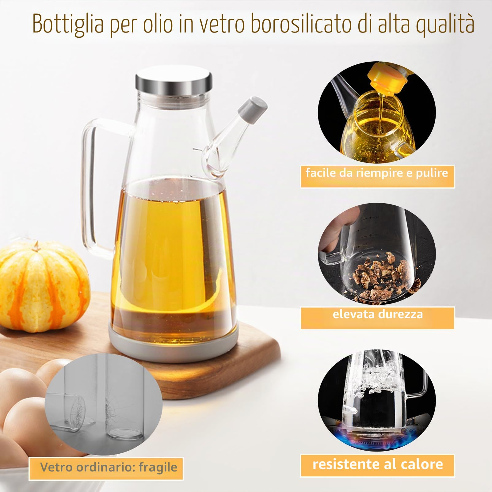 Bottiglia Olio,Vetro Dispenser Olio con Silicone Base,1L Vuota Aceto Bottiglia Olio Oliva para Cucina