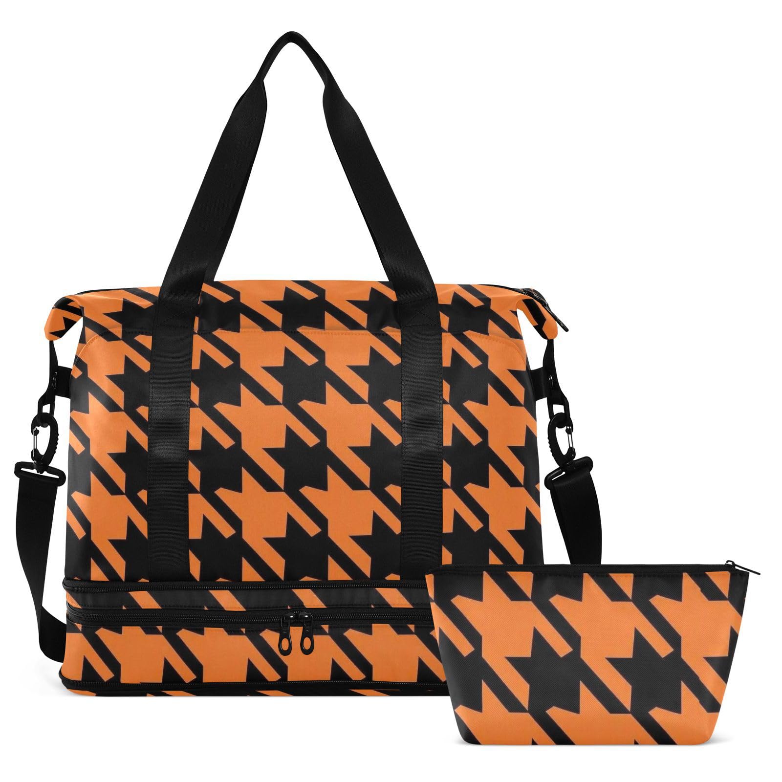Lot de 2 sacs de voyage motif pied-de-poule orange avec poche humide et sangle réglable pour le yoga pour homme et femme