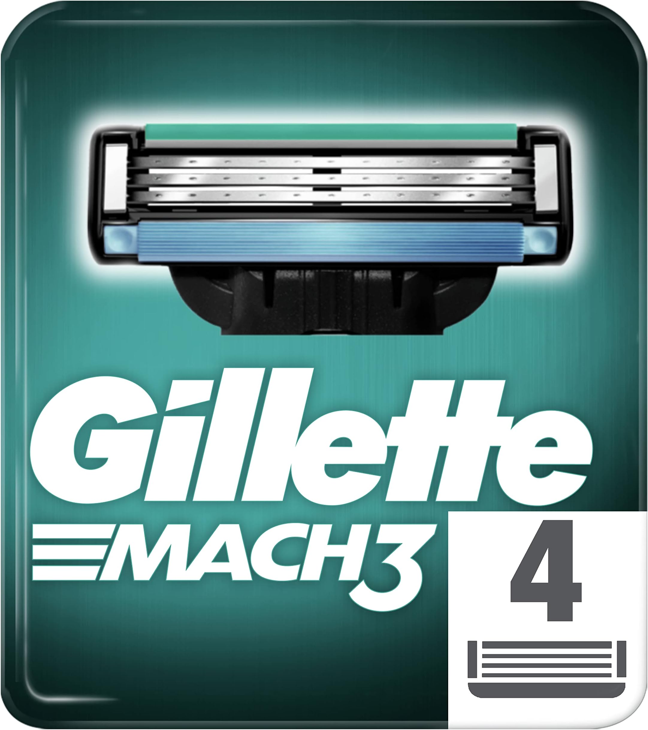 Gillette Mach3 Razor Blades Men, Pack of 4 Razor Blade Refills, Stronger Than Steel Blades, Enhanced Lubrastrip (Packaging may vary)