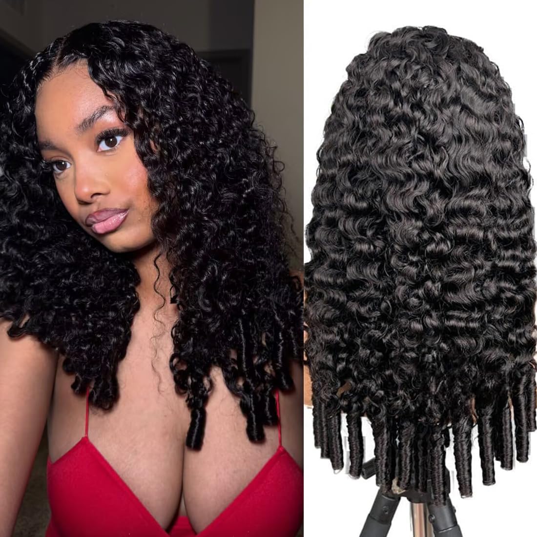 Burmese Curly Half Wig Human Hair 200% Density 3 In 1 Wear and Go Glueless Wigs Human Hair Seamless Flip Over Wig Drawstring Headband Wig Human Hair Beginner Friendly 14 Inch