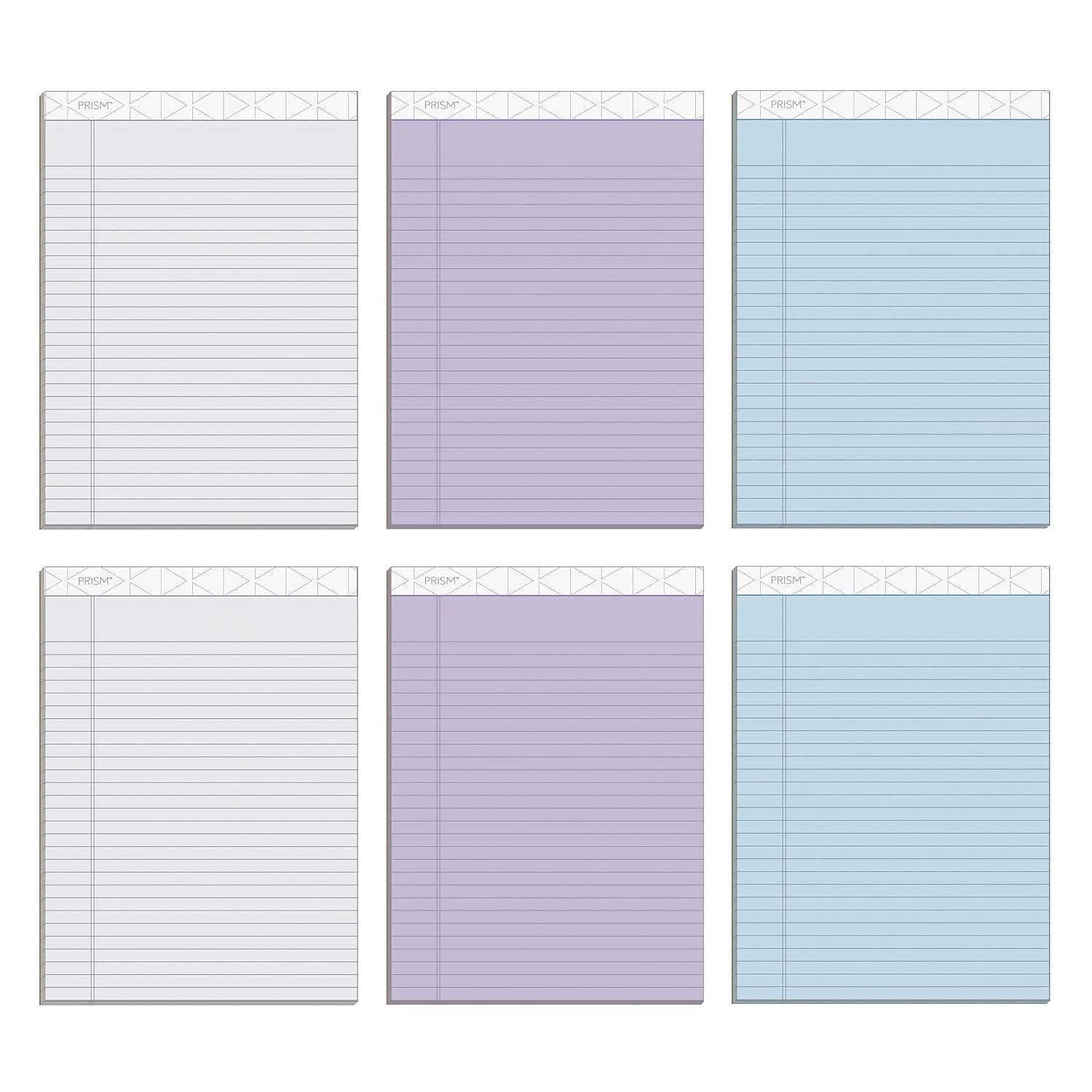 TOPS Prism+ Writing Pads, 21.6 cm x 11-3/10.2 cm, Assorted Colors 2 Each: Gray, Orchid, Blue, Legal Rule, 50 Sheets, Perforated Pages, 6 Pack (63116)