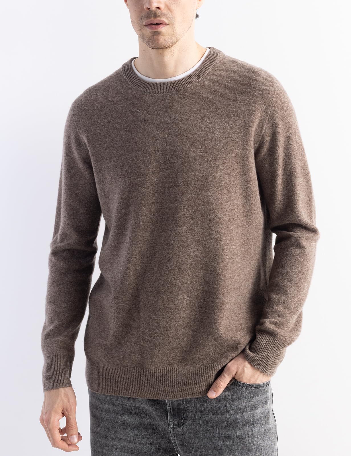 Chanyarn Herren 100% Merinowolle Pullover First-Line Tragefertig Rundhalsausschnitt Lange Ärmel Nahtloser Strickpullover