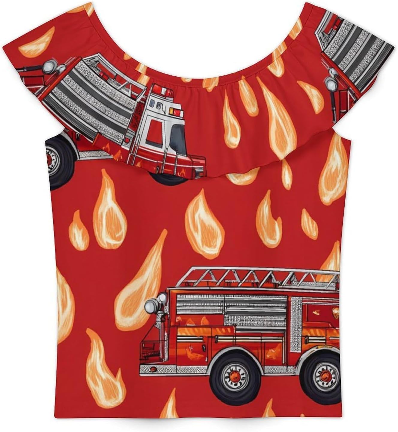 Firefighter Fire Trucks Girls T-Shirts Top Ruffle Short Sleeve Blouse Casual Graphic Tees
