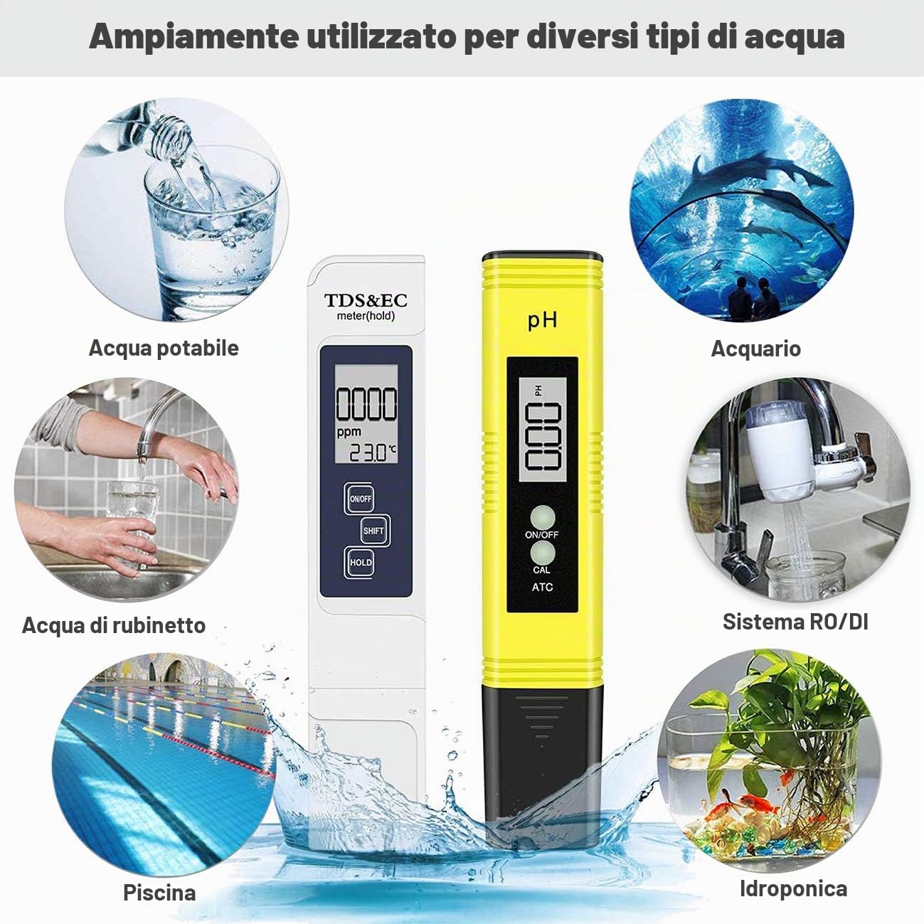 GuDoQi Tester qualità Acqua, TDS PH EC Temperatura 4 in 1 Set, Digitale Misuratore PH, TDS&EC Temperatura Tester, Auto Calibrazione per Acqua Potabile, Sistema Ro, Acquario, Nuoto