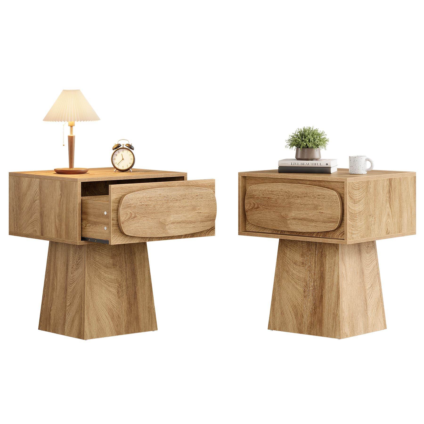 Tribesigns Nightstand Bed Side Table Set of 2, Night Stand for Bedroom, Entryway, Dorm, Sofa End Table for Rustic Natural, 21.6" Small Dresser with