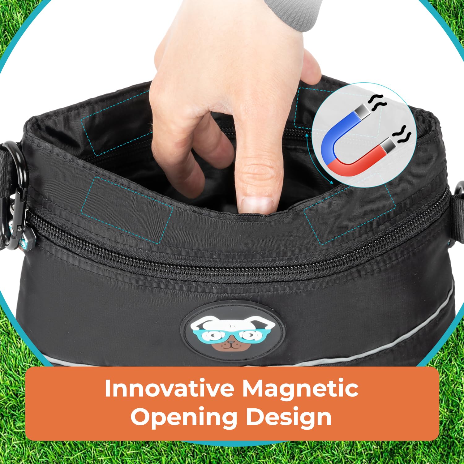 Joyride Harness Pochette de dressage pour chien – Ceinture réglable, fonction clip et distributeur de sacs à déjections canines intégré, compact, durable et élégant