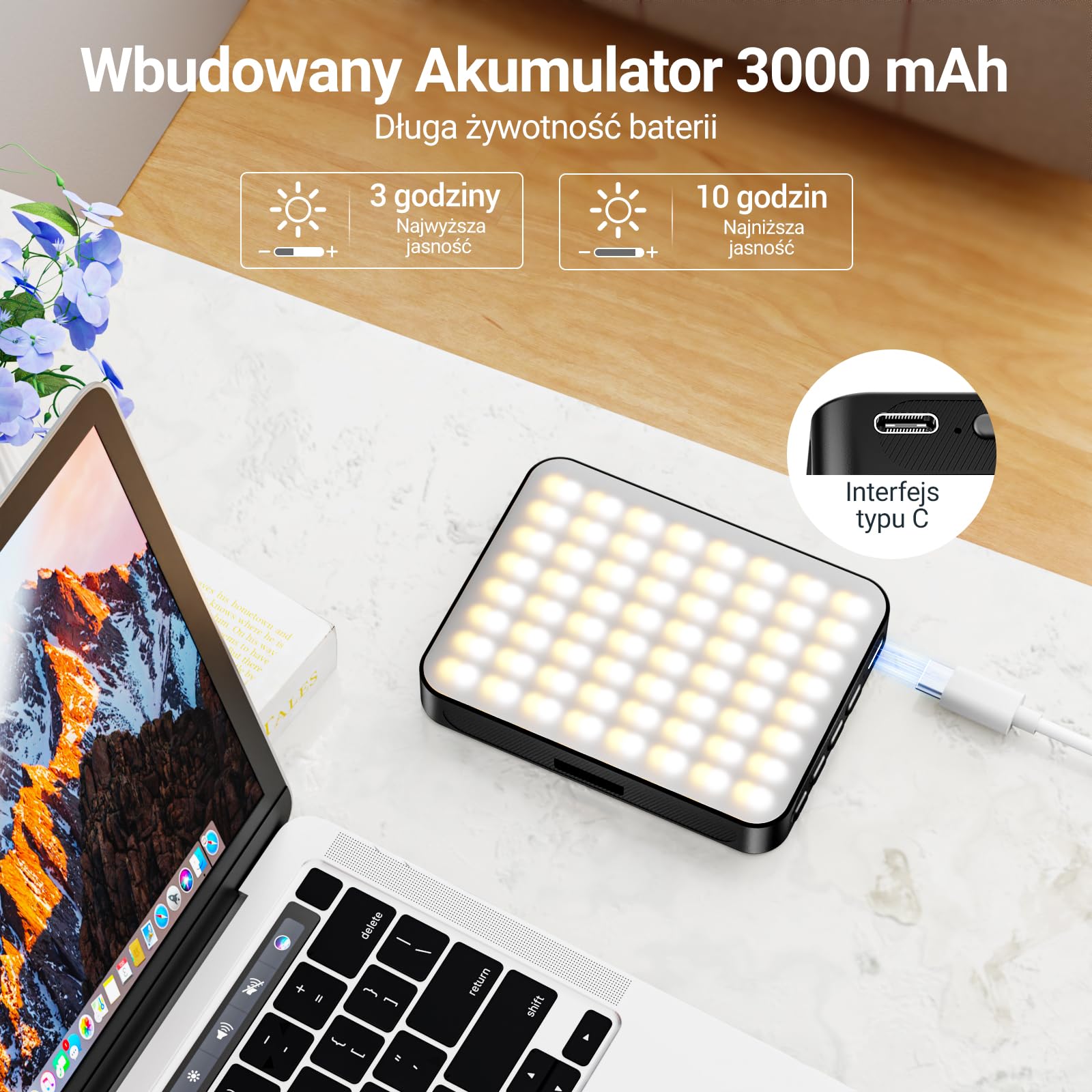 3000mAh 128 LED Światło Selfie Magnetyczna Lampka do Telefonu | 3 Trybami Światła i 10 Poziomami Regulowanej Jasności, Ładowalna Lampka do Telefonu, Tabletu, Wideo, Makijażu, TikTok