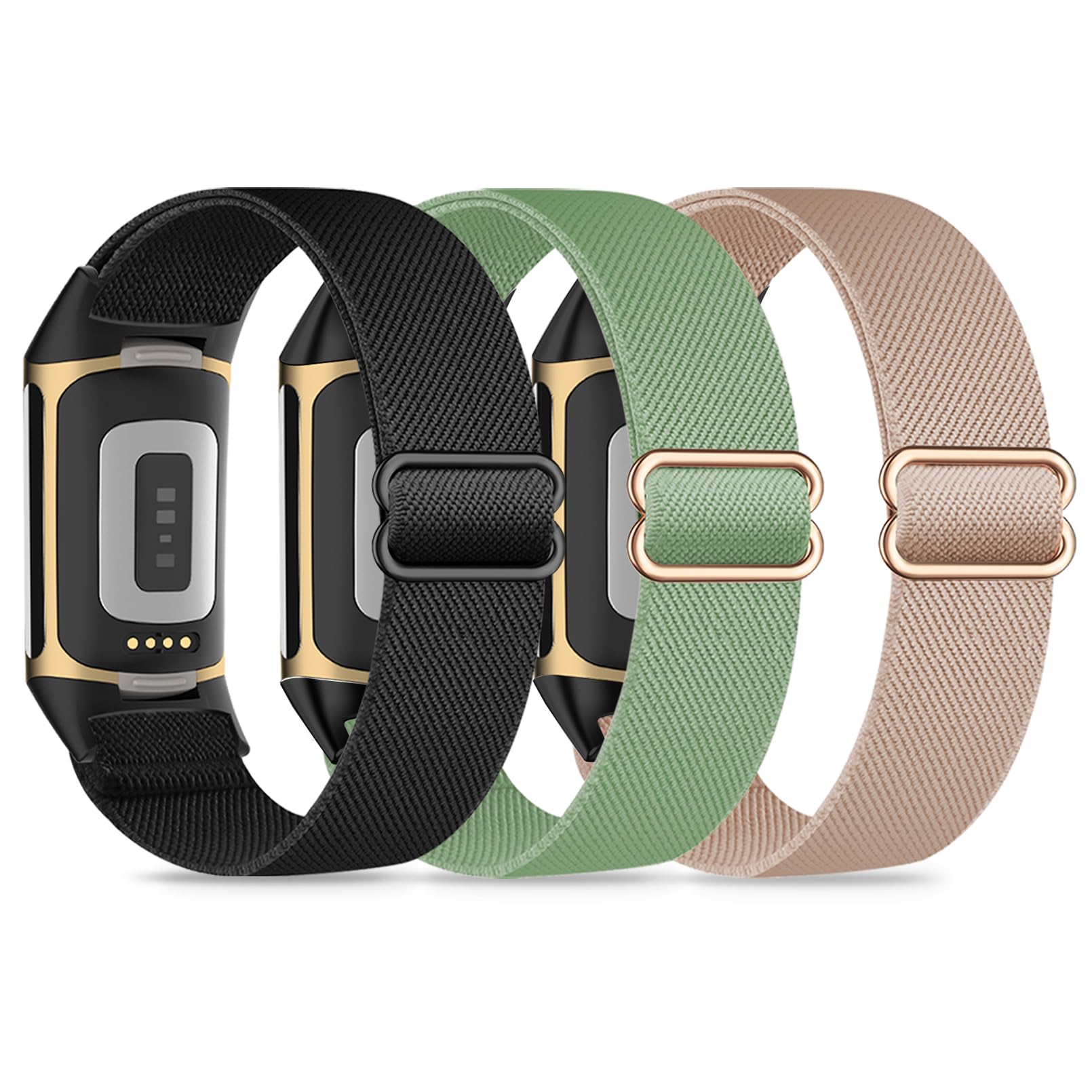 3 Pack Nylon Elastic Watch Bands Compatible with Fitbit Charge 5,Stretchy Adjustable Loop Fabric Braided Sport Strap for Charge 5 Fitness & HealthTracker,Breathable Wristband for Women Men